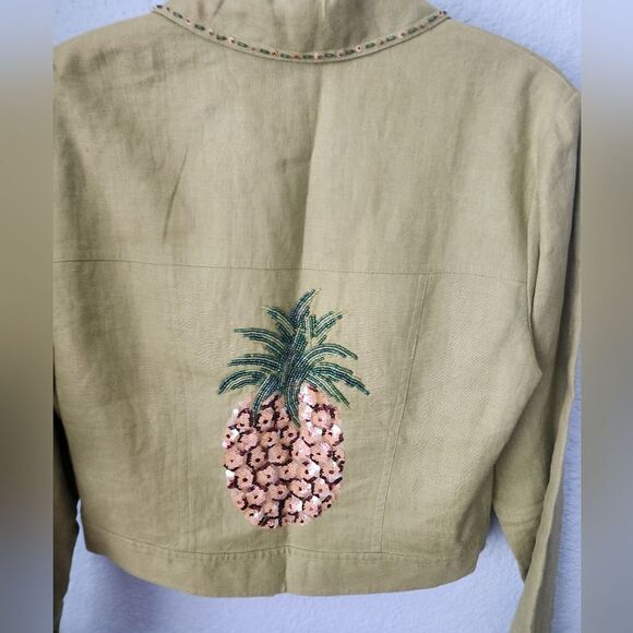 Kelly and Diane 100% linen embellish pineapple Safari Coastal jacket - Picture 13 of 16